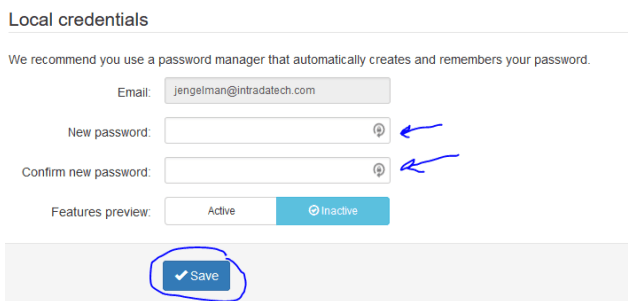 Page that asks for new password