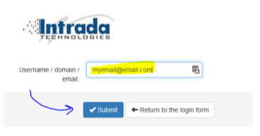 Showing an example email address and where to hit submit