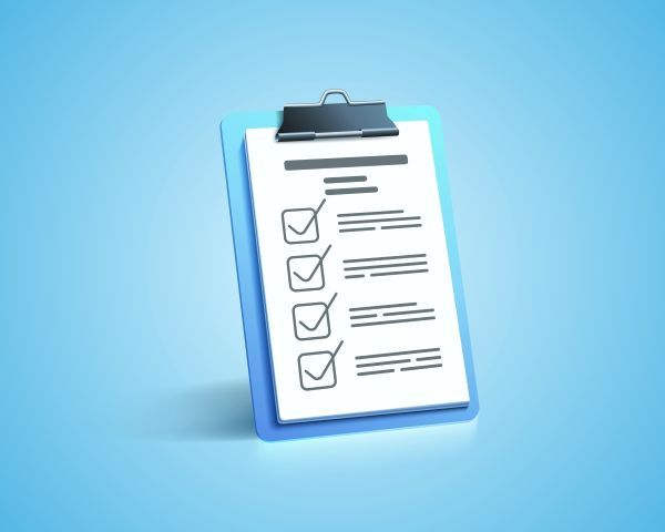 A clipboard with a check list clipped on